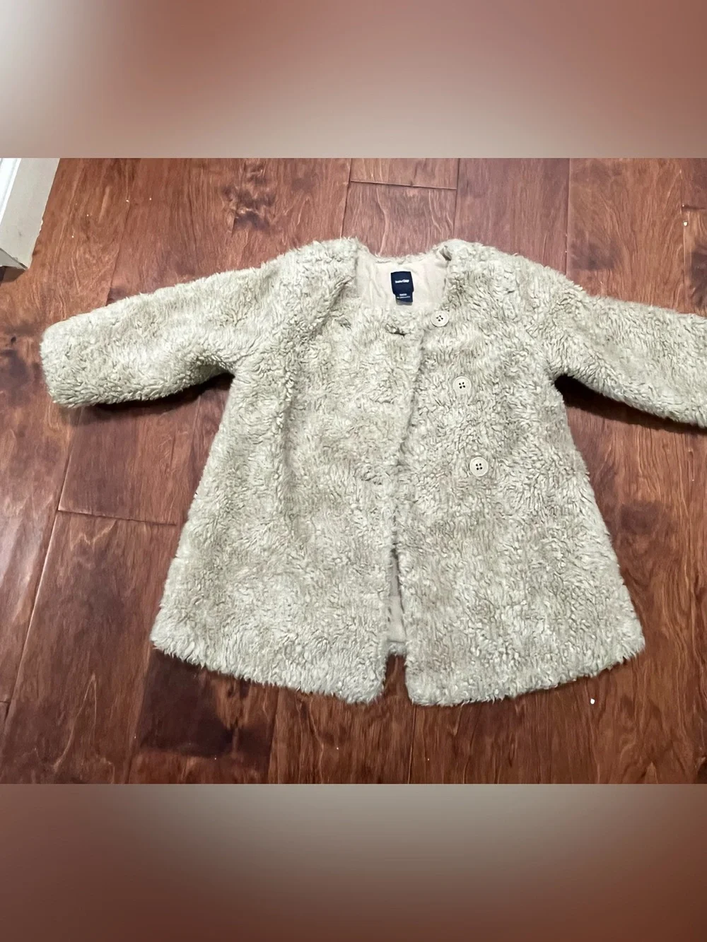 GAP Girls Cream Faux Fur Pea Coat